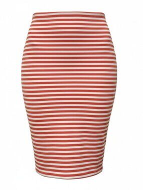 Coral & White Striped Pencil Skirt